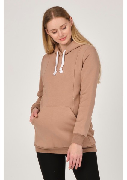 Hamile Emzirme Detaylı Termal Kapüşonlu Sweatshirt Bej indirimleri