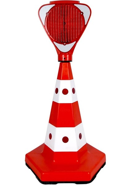 Solar Kırmızı Üçgen Flaşörlü Klasik Kedi Gözlü Trafik Konisi Seti