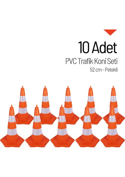 10 Adet PVC Trafik Konisi 52 cm Trafik Dubası