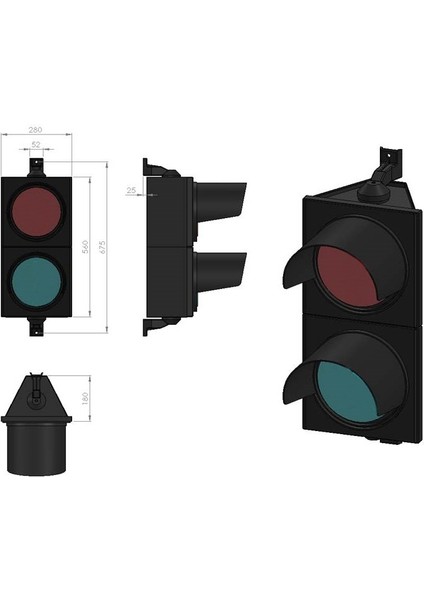 200 mm Power Ledli Kırmızı Yeşil İkili Sinyal Verici, Trafik Lambası 220 VAC