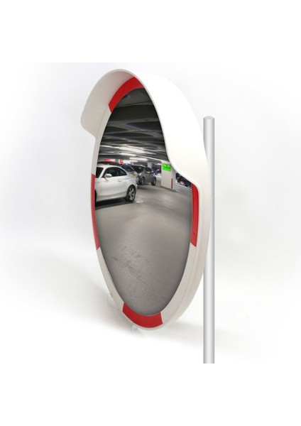 Trafik Güvenlik Aynası 80 cm Kırmızı-Beyaz ve 2.5 m Galvaniz Flanşlı Direk Set