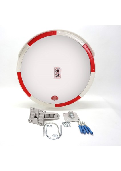 Trafik Güvenlik Aynası 80 cm Kırmızı-Beyaz ve 2.5 m Galvaniz Flanşlı Direk Set modelleri