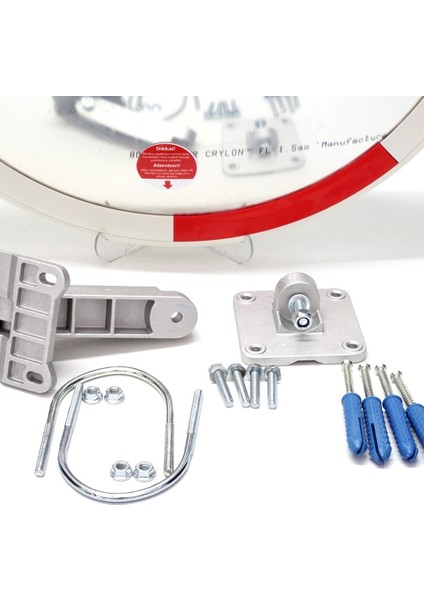 Trafik Güvenlik Aynası 80 cm Kırmızı-Beyaz ve 2.5 m Galvaniz Flanşlı Direk Set fırsatları