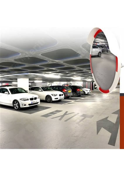 Trafik Güvenlik Aynası 80 cm Kırmızı-Beyaz ve 2.5 m Galvaniz Flanşlı Direk Set indirimleri