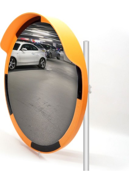 Trafik Güvenlik Aynası 60 cm Sarı-Siyah ve 2.5 m Galvaniz Flanşlı Direk Set