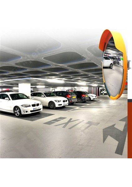 Trafik Güvenlik Aynası 60 cm Sarı-Siyah ve 2.5 m Galvaniz Flanşlı Direk Set
