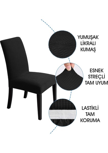 Likları Esenk Sandalye Örtüsü Kare desen Streç Lastikli Mutak Sandalye Kılıfı 1-adet Siyah renk fiyatları
