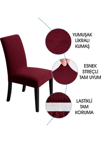 Likları Esenk Sandalye Örtüsü Kare desen Streç Lastikli Mutak Sandalye Kılıfı 1-adet Bordo renk fiyatları