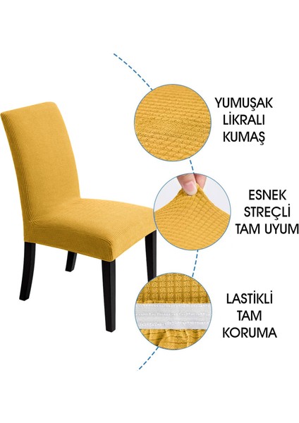 Likları Esenk Sandalye Örtüsü Kare desen Streç Lastikli Mutak Sandalye Kılıfı 1-adet Hardal renk fiyatları