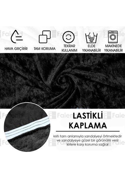 Faiend Lastikli Kadife sandalye Kılıfı Mutfak Sandalye örtüsü Yıkanabilir Sandalye koruyucu (6-adet) siyah