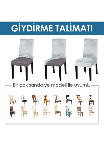 Likralı Sandalye kılıfı Esnek Streçli Lastıklı Sandalye Örtüsü Balpetek Sandalye koruyucu (6adet) gri