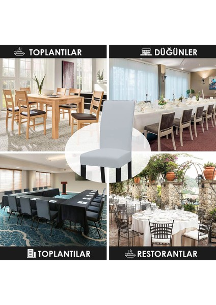 Likralı Sandalye kılıfı Esnek Streçli Lastıklı Sandalye Örtüsü Balpetek Sandalye koruyucu (6adet) gri