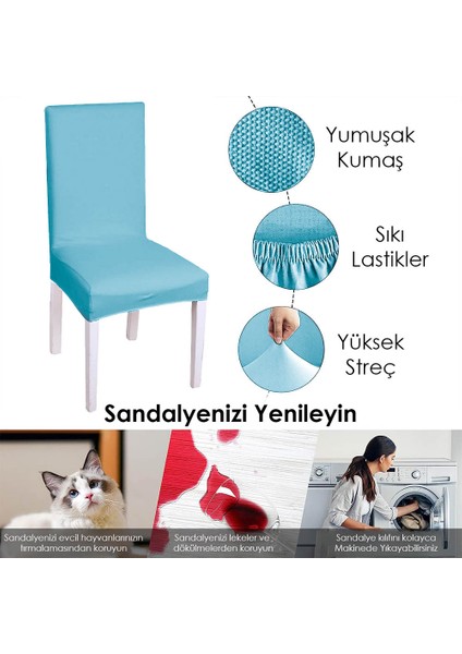 Likralı Sandalye kılıfı Esnek Streçli Lastıklı Sandalye Örtüsü Balpetek Sandalye koruyucu (4adet) Turkuaz modelleri