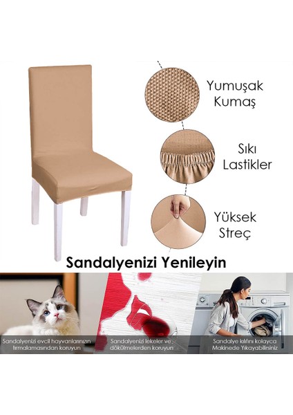 Likralı Sandalye kılıfı Esnek Streçli Lastıklı Sandalye Örtüsü Balpetek Sandalye koruyucu (1adet) kahve modelleri
