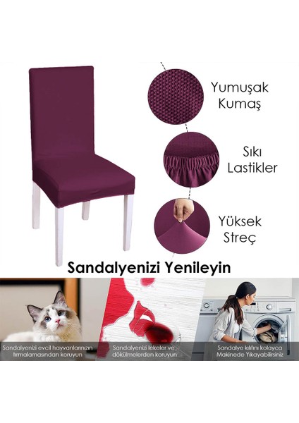Likralı Sandalye kılıfı Esnek Streçli Lastıklı Sandalye Örtüsü Balpetek Sandalye koruyucu (4adet) mor