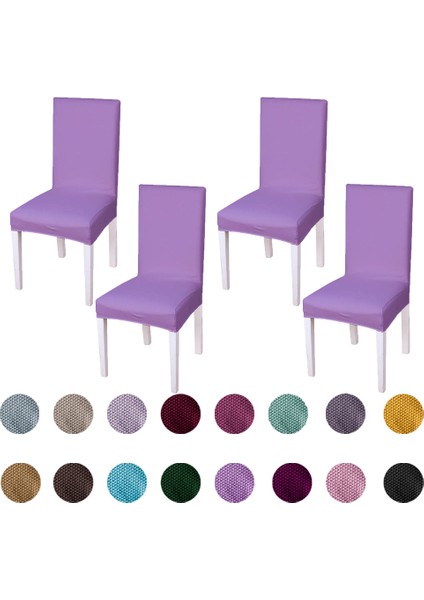Likralı Sandalye kılıfı Esnek Streçli Lastıklı Sandalye Örtüsü Balpetek Sandalye koruyucu (4adet) lila
