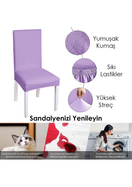 Likralı Sandalye kılıfı Esnek Streçli Lastıklı Sandalye Örtüsü Balpetek Sandalye koruyucu (4adet) lila modelleri