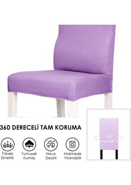 Likralı Sandalye kılıfı Esnek Streçli Lastıklı Sandalye Örtüsü Balpetek Sandalye koruyucu (4adet) lila