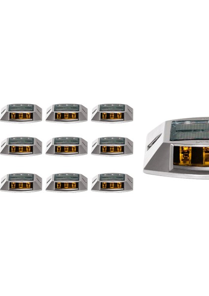 10'lu Set Sarı Solar Yol Butonu 3x3 Ledli