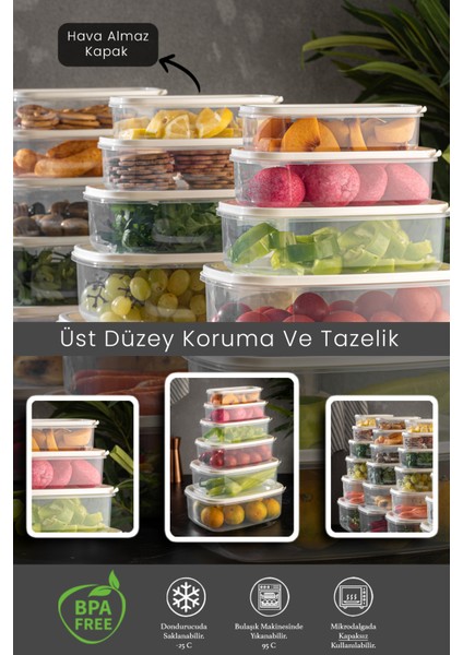 18'li Sweet Box Saklama Kabı Seti Dikdörtgen Erzak Kabı Kavanoz Bej 3X(300-500-850-1350-2000-3150ML) modelleri