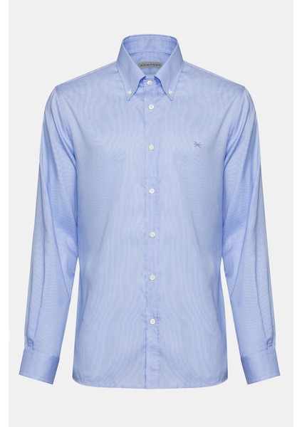 Erkek Mavi Cooper Fit Düğmeli Yaka Klasik Gömlek