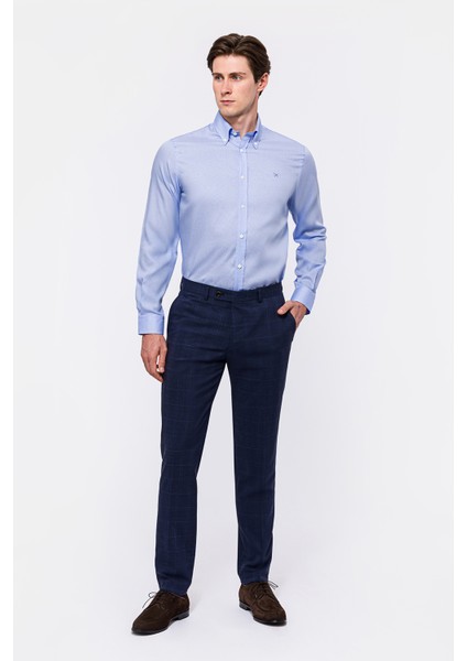 Erkek Mavi Cooper Fit Düğmeli Yaka Klasik Gömlek