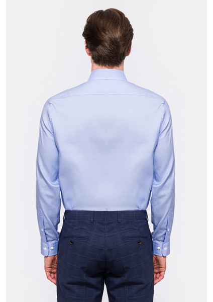 Erkek Mavi Cooper Fit Düğmeli Yaka Klasik Gömlek
