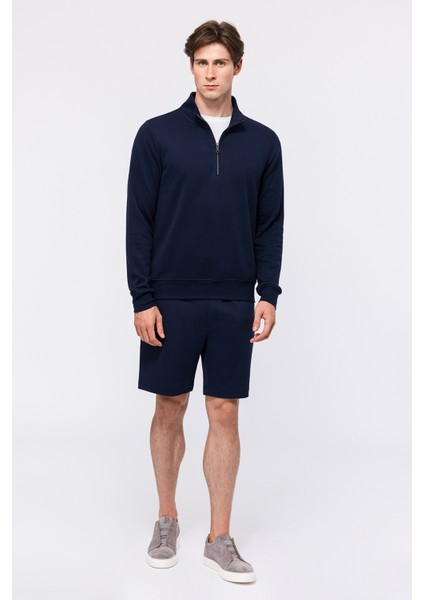 Erkek Lacivert Yarım Fermuarlı Sweatshirt