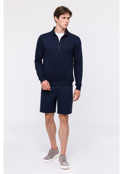 Erkek Lacivert Yarım Fermuarlı Sweatshirt