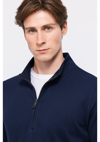Erkek Lacivert Yarım Fermuarlı Sweatshirt