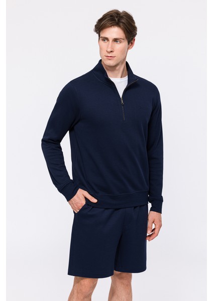 Erkek Lacivert Yarım Fermuarlı Sweatshirt