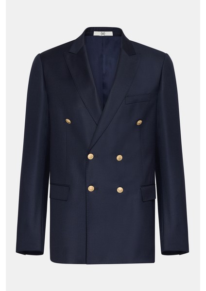 Erkek Lacivert Kruvaze Yün Delfino Blazer Ceket