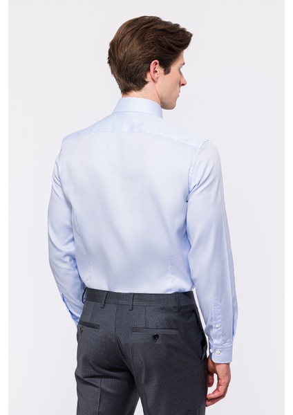 Erkek Mavi Oliver Fit Düğmeli Yaka Klasik Gömlek