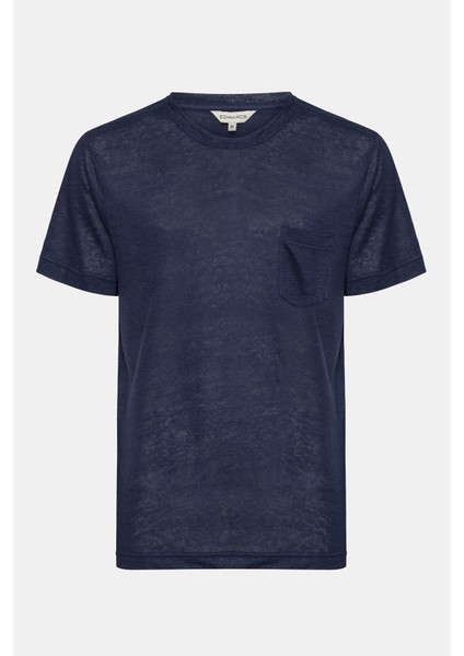 Erkek Lacivert Bisiklet Yaka Keten T-Shirt