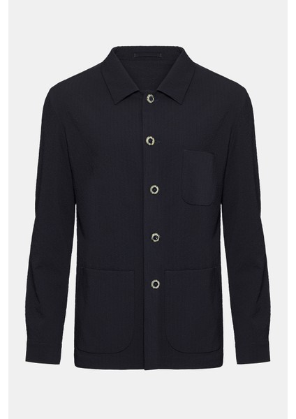 Erkek Lacivert Seersucker Casual Ceket