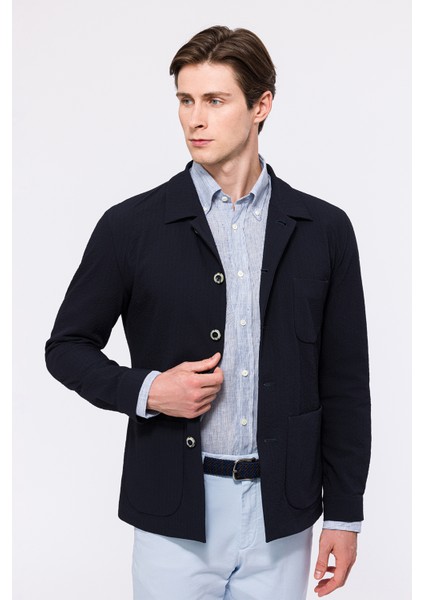 Erkek Lacivert Seersucker Casual Ceket modelleri