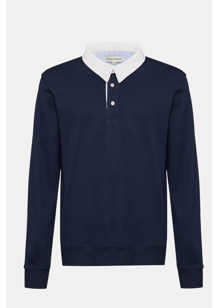 Erkek Lacivert Polo Yaka Rugby Sweatshirt
