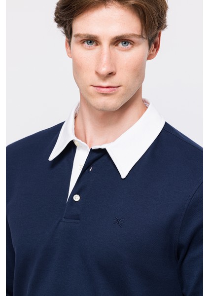 Erkek Lacivert Polo Yaka Rugby Sweatshirt modelleri