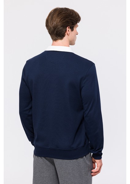 Erkek Lacivert Polo Yaka Organik Pamuklu Rugby Sweatshirt fırsatları