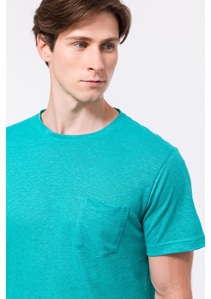 Erkek Petrol Bisiklet Yaka Keten T-Shirt modelleri