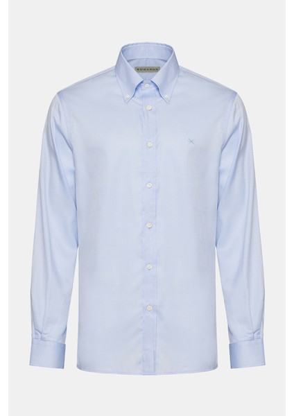 Erkek Mavi Cooper Fit Düğmeli Yaka Klasik Gömlek