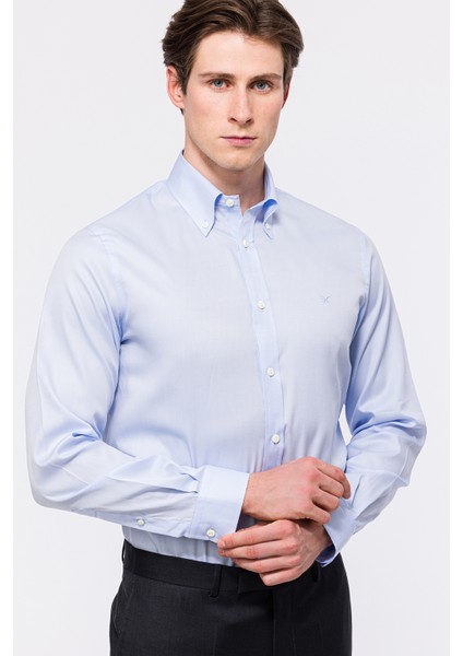 Erkek Mavi Cooper Fit Düğmeli Yaka Klasik Gömlek modelleri