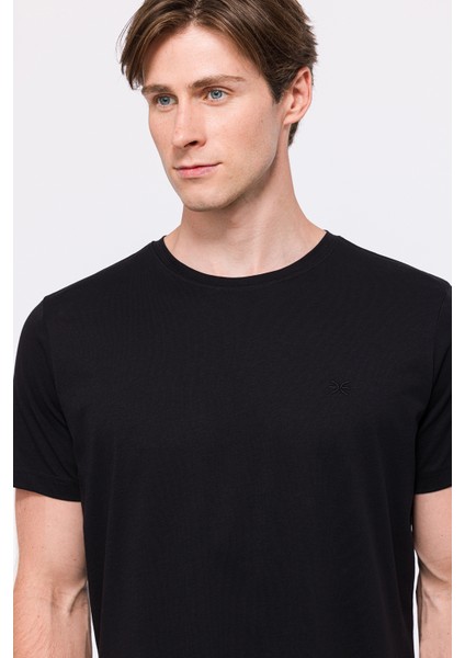Erkek Siyah Organik Pamuklu Bisiklet Yaka T-Shirt