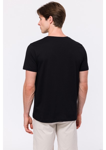 Erkek Siyah Organik Pamuklu Bisiklet Yaka T-Shirt