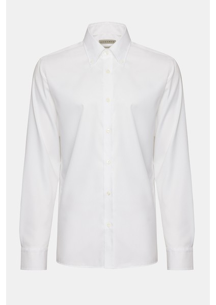 Erkek Beyaz Cooper Fit Düğmeli Yaka Non-Iron Spor Gömlek modelleri