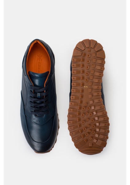Erkek Lacivert Deri Sneaker