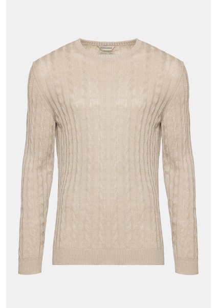 Erkek Bej Saç Örgülü Bisiklet Yaka Keten Kazak indirimleri