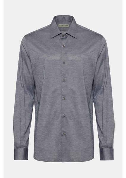 Erkek Gri Cooper Fit Düğmeli Yaka Jersey Gömlek