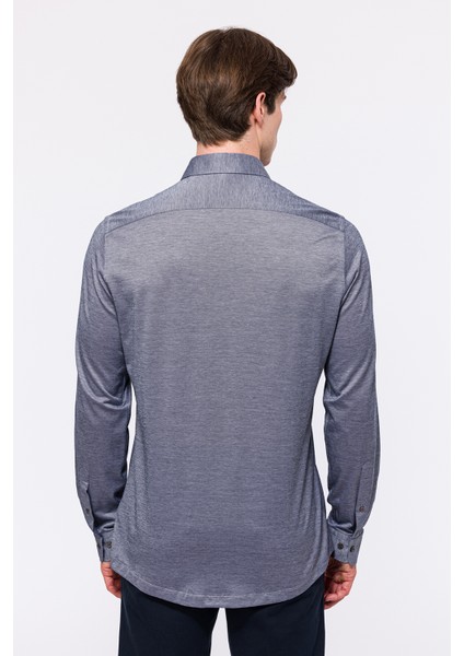 Erkek Gri Cooper Fit Düğmeli Yaka Jersey Gömlek