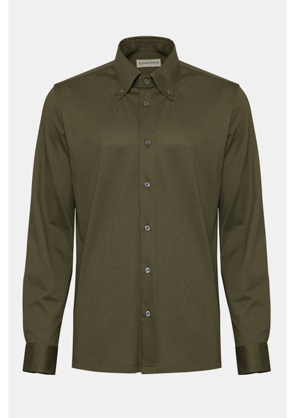 Erkek Yeşil Cooper Fit Düğmeli Yaka Pike Gömlek